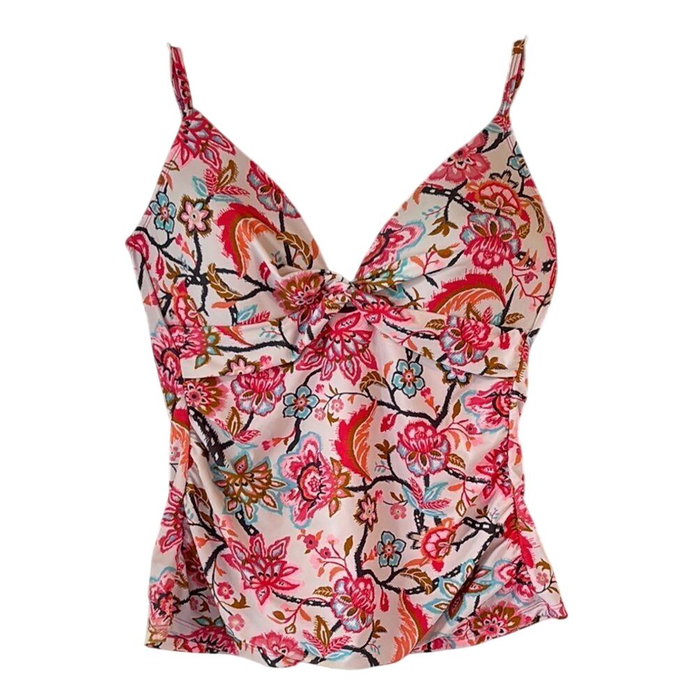 Free Country Tankini Top XL Floral Twist Front Adjustable Straps
